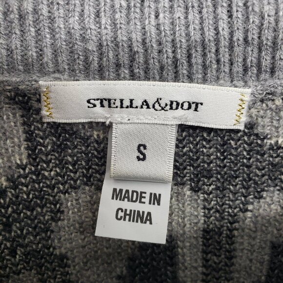 Stella & Dot Leopard Print Sweater S Button Sides High Low Hem Gray Black - Picture 3 of 9